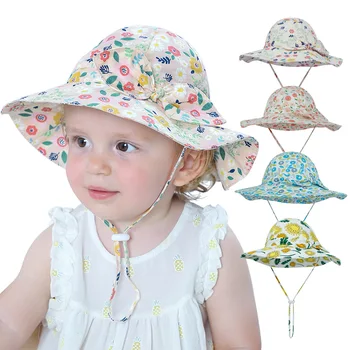 2022 Uus Beebi Basseinis Mütsid Armas Bow Väljas Väikelapse Lapsed Päikesevarju Müts Summer Prindi Lille Tüdrukute Päike Ühise Põllumajanduspoliitika Panama Beach Cucket Mütsid