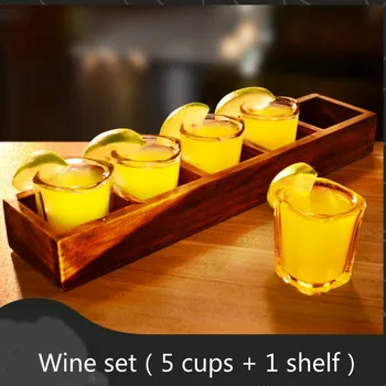 60ml 5tk Square Shot Klaas Baar Komplekt Viina Kokteil Shochu Vein Set puiduimitatsiooniga Veini Riiul Viis Veini Klaas Tass Baar Drinkware