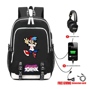 USB-Laadimine Kõrvaklappide Pesa Õpilane Kooli Kotid naised mehed Sülearvuti kott Teismelised Reisi õlakott anime reede Öö Funkin